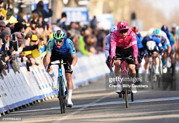 Sam Bennett of Ireland and Decathlon AG2R La Mondiale Team and Marijn Van Den Berg of the Netherlands and Team EF Education - EasyPost sprint at...