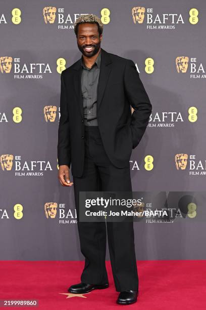 Sope Dirisu attends the 2025 EE BAFTA Film Awards at The Royal Festival Hall on February 16, 2025 in London, England.