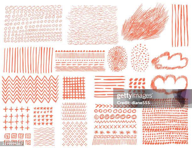 doodled hand drawn abstract design elements set - crosshatch pattern stock illustrations
