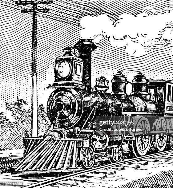 american c class 4-4-0 steam locomotive - 19th century - history and progress of the steam engine stock illustrations