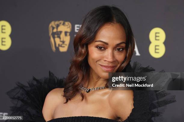 Zoe Saldana attends the 2025 EE BAFTA Film Awards at The Royal Festival Hall on February 16, 2025 in London, England.
