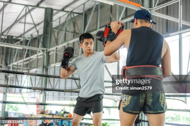 training hard: a kickboxer’s dedication in the gym - combat sport stock pictures, royalty-free photos & images