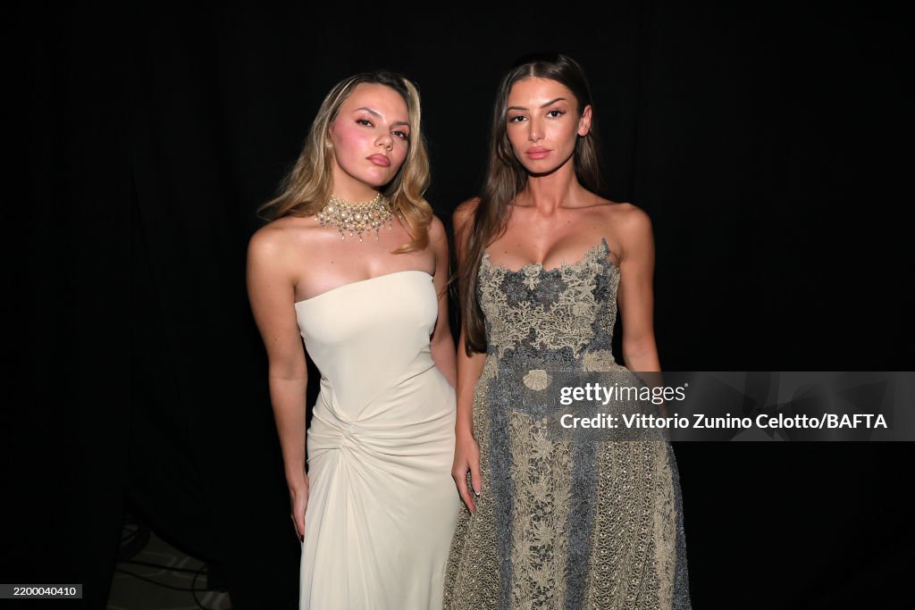 Dafne Keen and Mimi Keene backstage during the EE BAFTA Film Awards