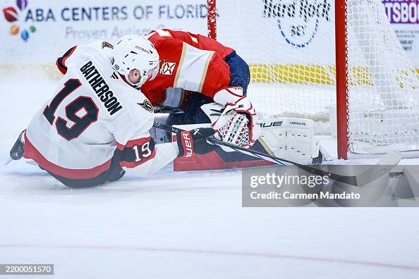 Batherson Drake Batherson of the Ottawa Senators has a breakaway against Sergei ...