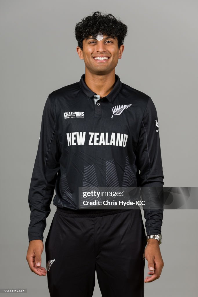 Rachin R Rachin Ravindra of New Zealand poses for a portrait during the ICC ...