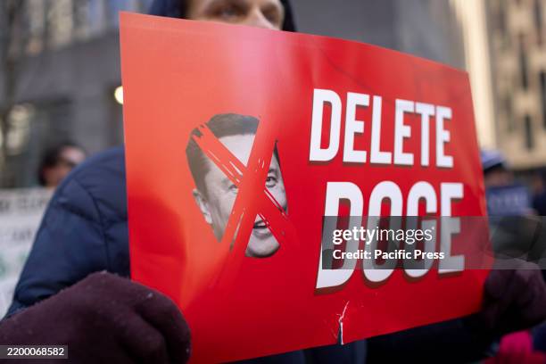 Federal workers and protestors speak out against U.S. President Donald Trump and Elon Musk, the tech billionaire, who is leading the so-called...