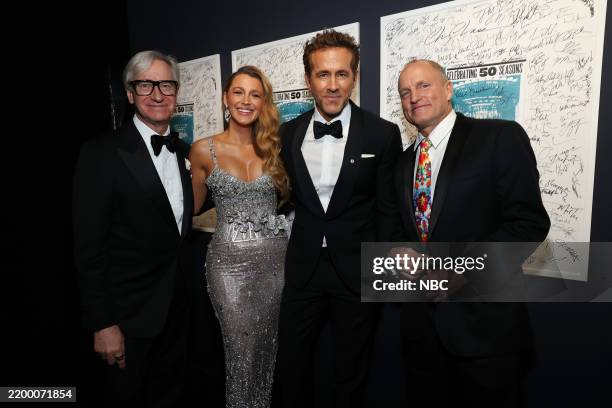 Pictured: Paul Feig, Blake Lively, Ryan Reynolds and Woody Harrelson on Sunday, February 16, 2025 --