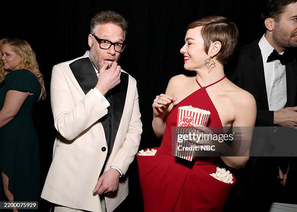 Emma Rogan Seth Rogen and Emma Stone on Sunday, February 16, 2025 -- News Photo ...