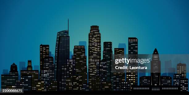 los angeles skyline silhouette (all buildings are complete and moveable) - los angeles city hall stock illustrations