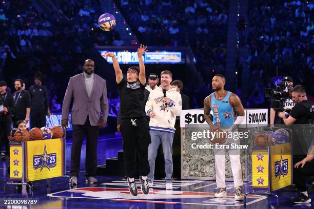 Jaren Barajas shoots a half court shot during the 74th NBA All-Star Game at Chase Center on February 16, 2025 in San Francisco, California. NOTE TO...