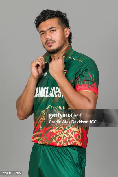H Taskin Taskin Ahmed of Bangladesh poses for a portrait during the ICC... News ...