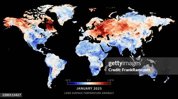 world map land surface temperature anomaly january 2025 - changing digital world stock illustrations