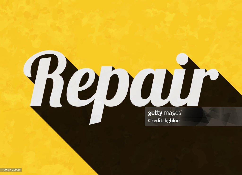 Repair Text Repair Text With Long Shadow On Textured Yellow Background High-Res ...
