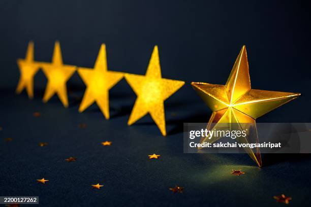 concept of excellence, gold stars, five stars - excellent-customer-service-definition stock pictures, royalty-free photos & images