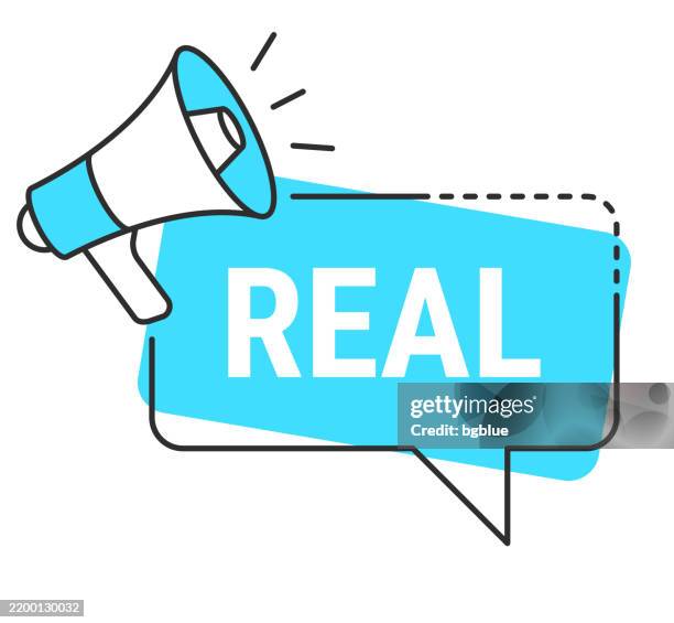 real - speech bubble and megaphone on white background - transparent chat bubble stock illustrations