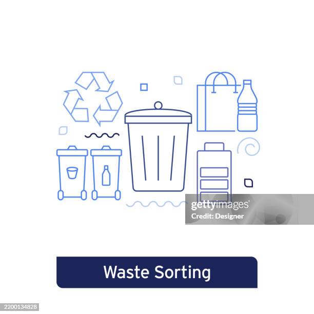 waste sorting concept vector illustration. editable stroke vector design. - waste sorting stock illustrations