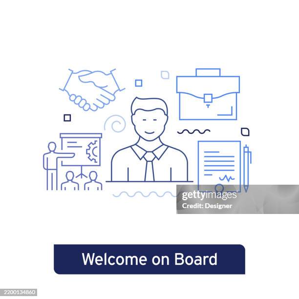 welcome aboard concept vector illustration. editable stroke vector design. - welcome aboard new employee stock illustrations