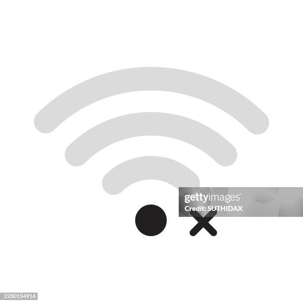 black and white vector icon about wifi and internet signal no signal strength can not connect - telephone modem stock illustrations