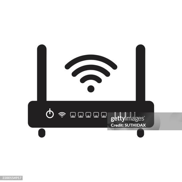 black and white vector icon about wifi and internet signal box - internet router stock illustrations