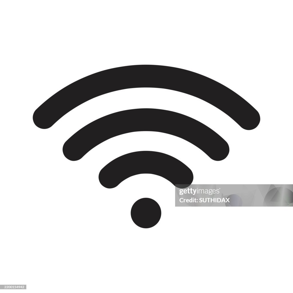 Ícone preto e branco do vetor sobre níveis completos da força do sinal do wifi e do Internet quatro