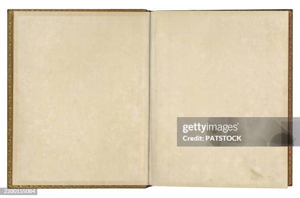 two open antique book pages - blank pages in open book overhead view stock pictures, royalty-free photos & images