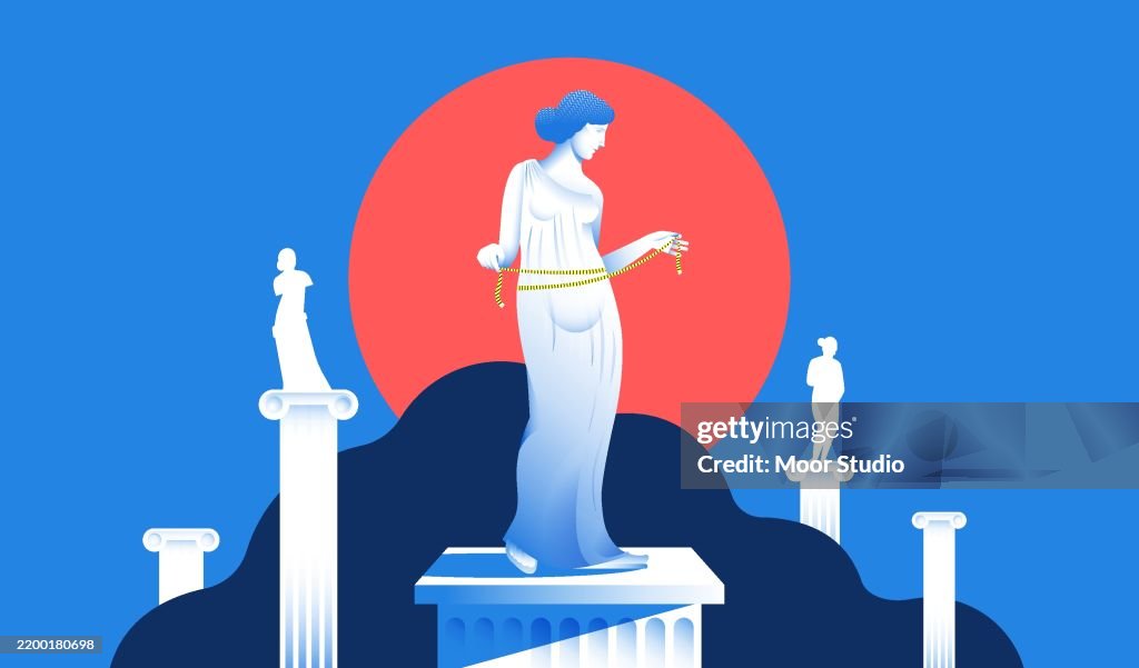 Ancient Venus statue measuring waist illustration