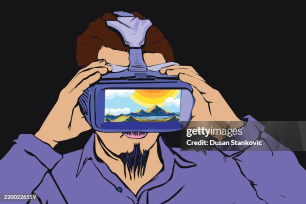 nature projection - man vr headset stock illustrations