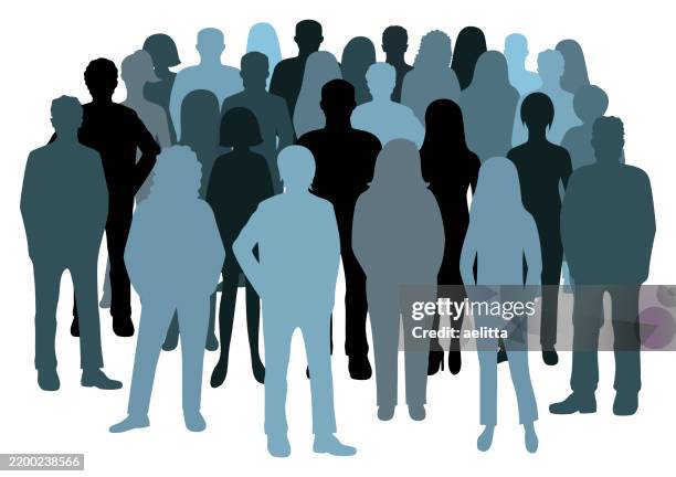 illustrations, cliparts, dessins animés et icônes de caractères vectoriels - silhouettes. portraits méconnaissables de femmes et d’hommes. - femme dans un groupe dhommes