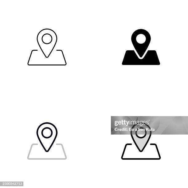 location icon design in four styles with editable stroke. line, solid, flat line, and duotone line. suitable for web page, mobile app, ui, ux, and gui design. - map pointer stock illustrations