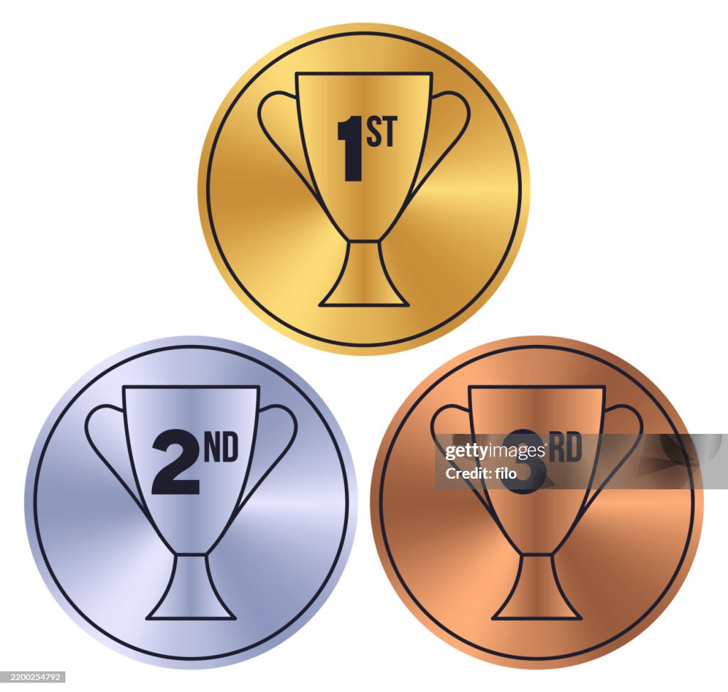 Gold Silver Bronze Award Trophy Prize Winner Design Element Symbol Icon