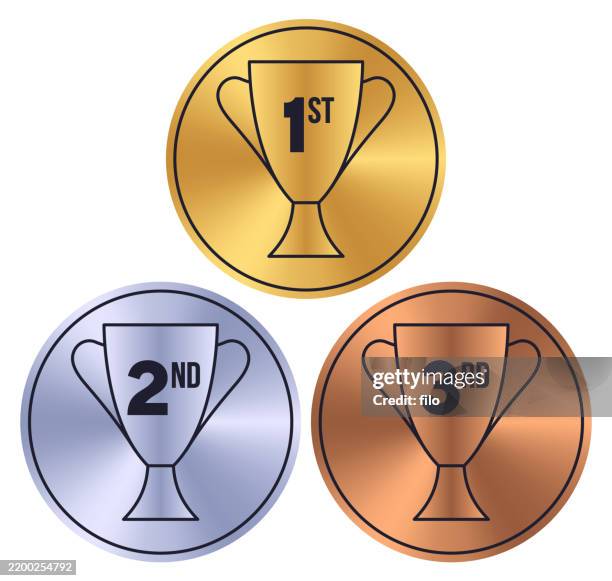 ilustraciones, imágenes clip art, dibujos animados e iconos de stock de gold silver bronze award trophy prize winner design element symbol icon - tercer lugar