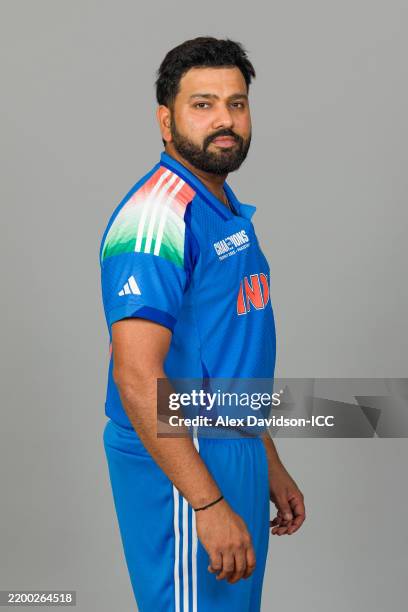 Rohit Sharma of India poses for a portrait during the ICC Champions Trophy 2025 Portrait Session on February 17, 2025 in Dubai, United Arab Emirates.
