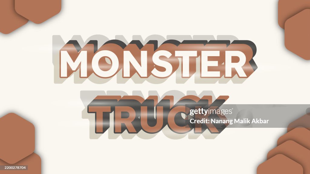 Monster Truck Editierbarer Texteffekt. Alphabet 3D-Design und farbenfrohes bearbeitbares Texteffektset. Der Text kann im Bereich "Grafikstile" geändert werden. Effekt, der in "Grafikstile" gespeichert ist.