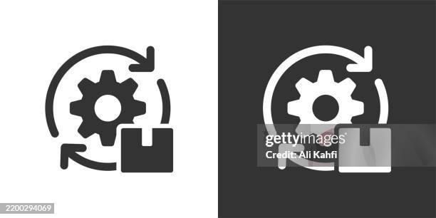 production glyph solid icon. black and white icon series. perfect pixel isolated on white and black background - factory inspector stock illustrations