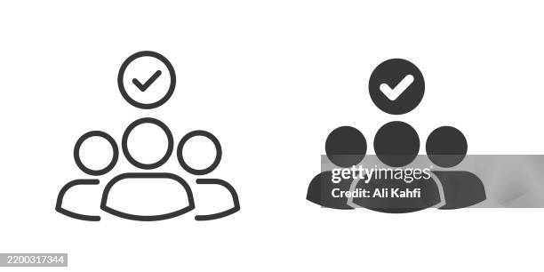 group with checkmark thin line and glyph solid icon. editable stroke and perfect pixel isolated on transparent background - attending stock illustrations