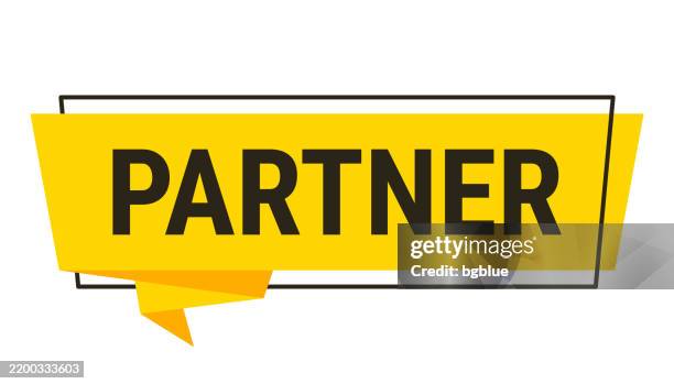partner - yellow speech bubble on white background - couple packing boxes stock illustrations