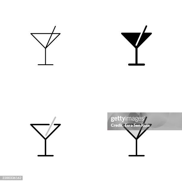 cocktail-icon-design in vier stilen mit editierbarem strich. linie, durchgezogene, flache linie und duplexlinie. geeignet für webseiten-, mobile-app-, ui-, ux- und gui-design. - martini stock-grafiken, -clipart, -cartoons und -symbole