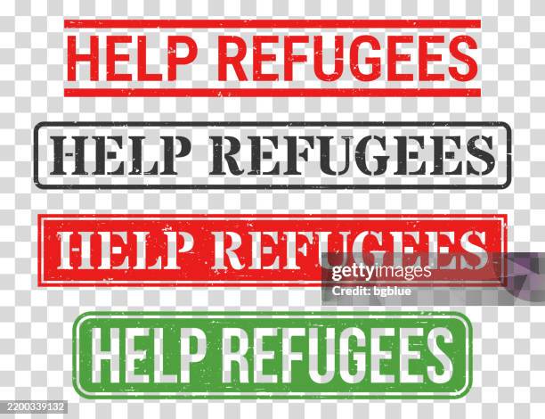 help refugees - rubber stamp set on blank background - refugee stock illustrations
