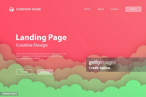 landing page template - red sky with couds - trendy paper cut background - cloudy sunset sky stock illustrations