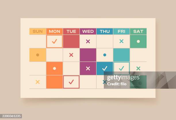 bildbanksillustrationer, clip art samt tecknat material och ikoner med weekly plan planner schedule calendar modern design - informationstavla för ankomster och avgångar