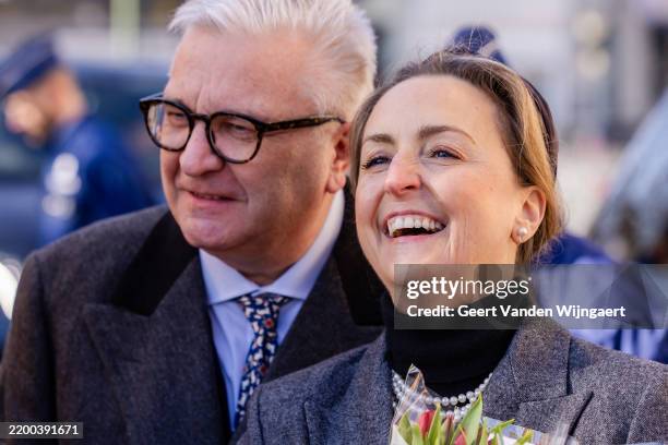 Prince Laurent and Princess Claire of Belgium attend the annual mass in memory of deceased members of the royal family at Eglise Notre-Dame de Laeken...