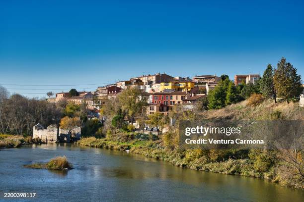 view of tordesillas, spain - ribera característica de la tierra fotografías e imágenes de stock