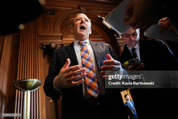 Administrator Lee Zeldin speaks to press during a Water Policy Announcement at the Environmental Protection Agency Headquarters on February 18, 2025...