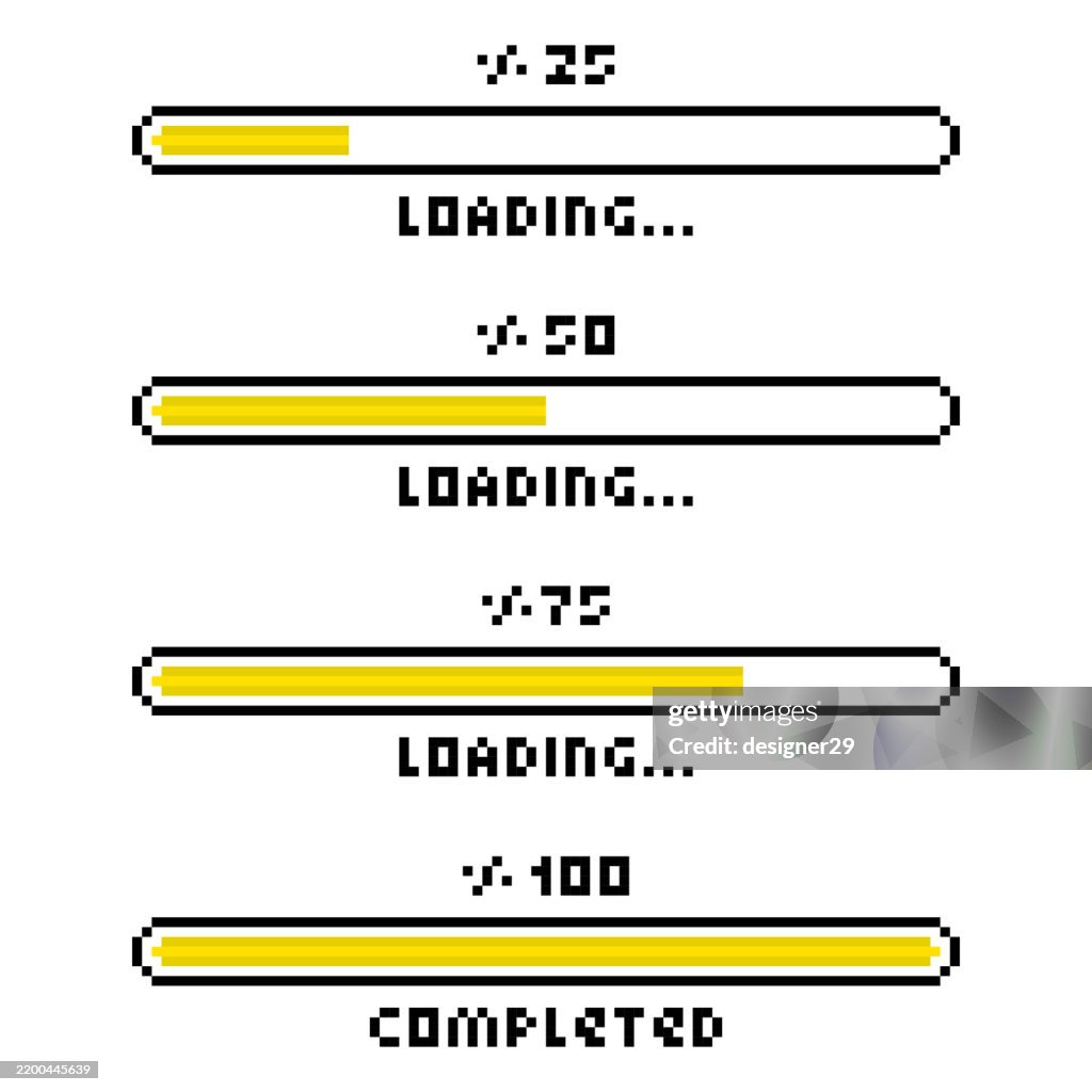 Pixel art style loading bar vector set