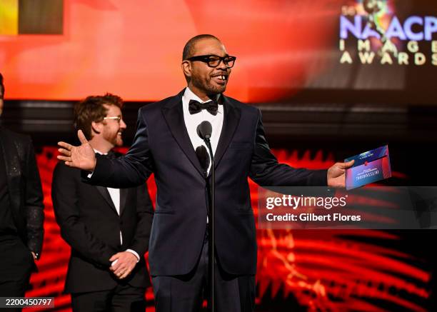 Clarence Maclin accepts the Outstanding Independent Motion Picture Award for "Sing Sing" onstage at the 56th NAACP Image Awards Creative Honors held...