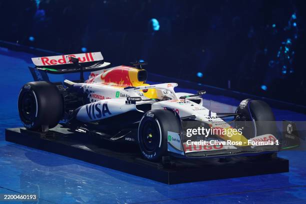 The Visa Cash App Racing Bulls is presented during F1 75 Live at The O2 Arena on February 18, 2025 in London, England.