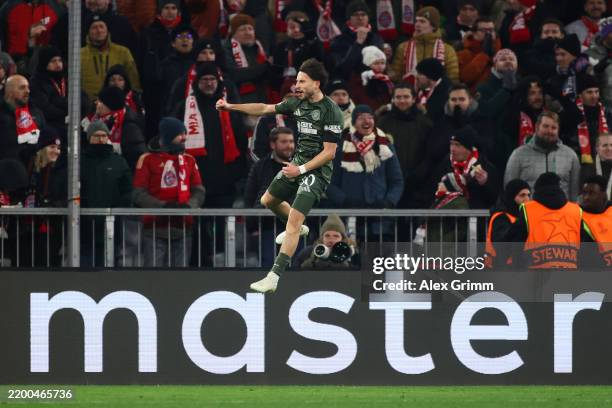 Nicolas Kuehn of Celtic celebrates scoring his team's first goal during the UEFA Champions League 2024/25 League Knockout Play-off second leg match...