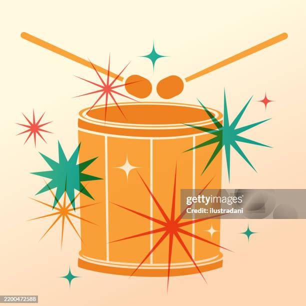 stockillustraties, clipart, cartoons en iconen met yellow snare drum percussion instrument - slaginstrument