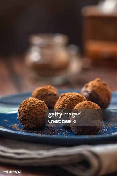 delicious homemade chocolate truffles - icing ball cake stock pictures, royalty-free photos & images