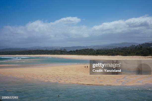 beach view in a sunny day - merimbula stock pictures, royalty-free photos & images
